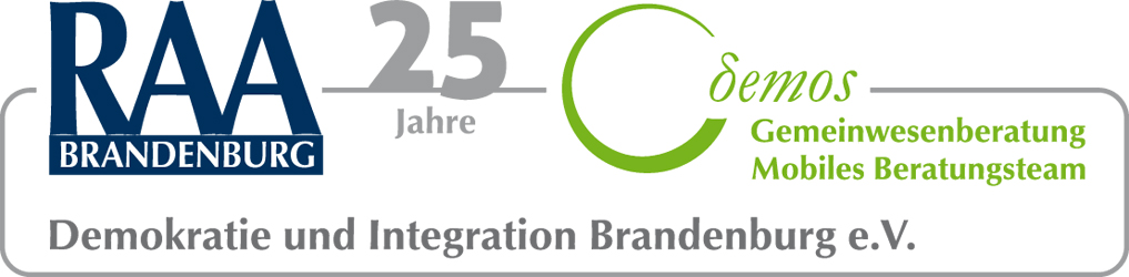 Logo des Vereins Demokratie und Integration Brandenburg e.V. mit Bezug auf 25 Jahre Verein